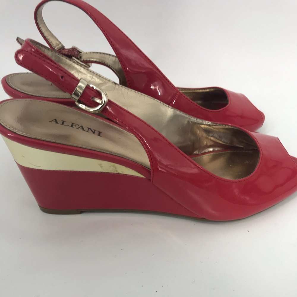 Alfani red wedge heel peep toe shoes.